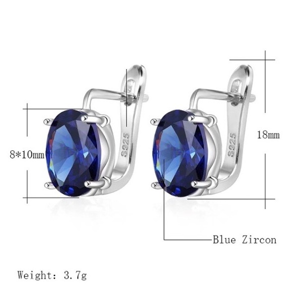 New Oval Dark Blue Natural Zircon Earrings - Picture 2 of 3